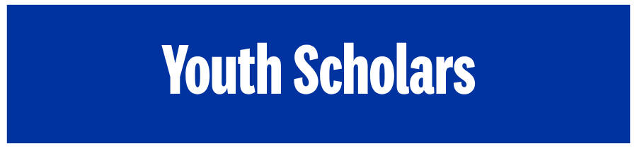 "Youth Scholars" written in white on a blue background